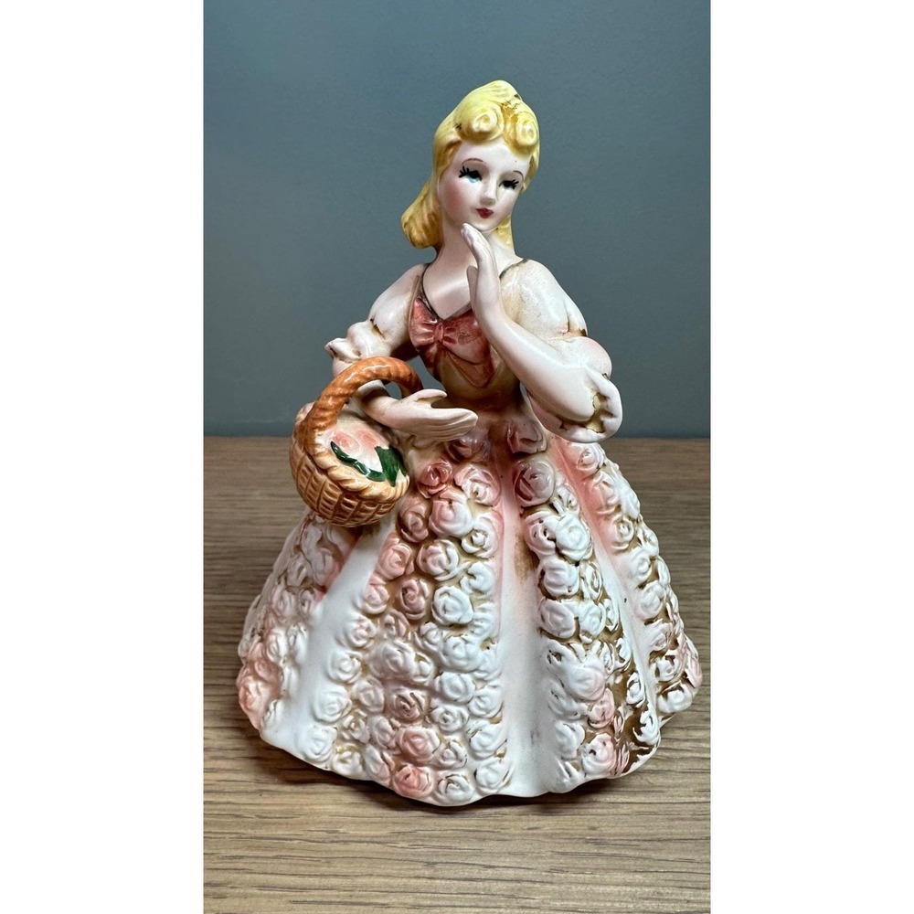 Lefton Vintage Porcelain Lady Head Vase Planter Pink Roses Blonde Japan 1950s